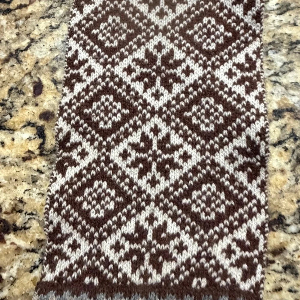 LL Bean Scarf Womens Brown Fair Isle Snowflake 100% Lambswool Knit OSFA 0GMP6